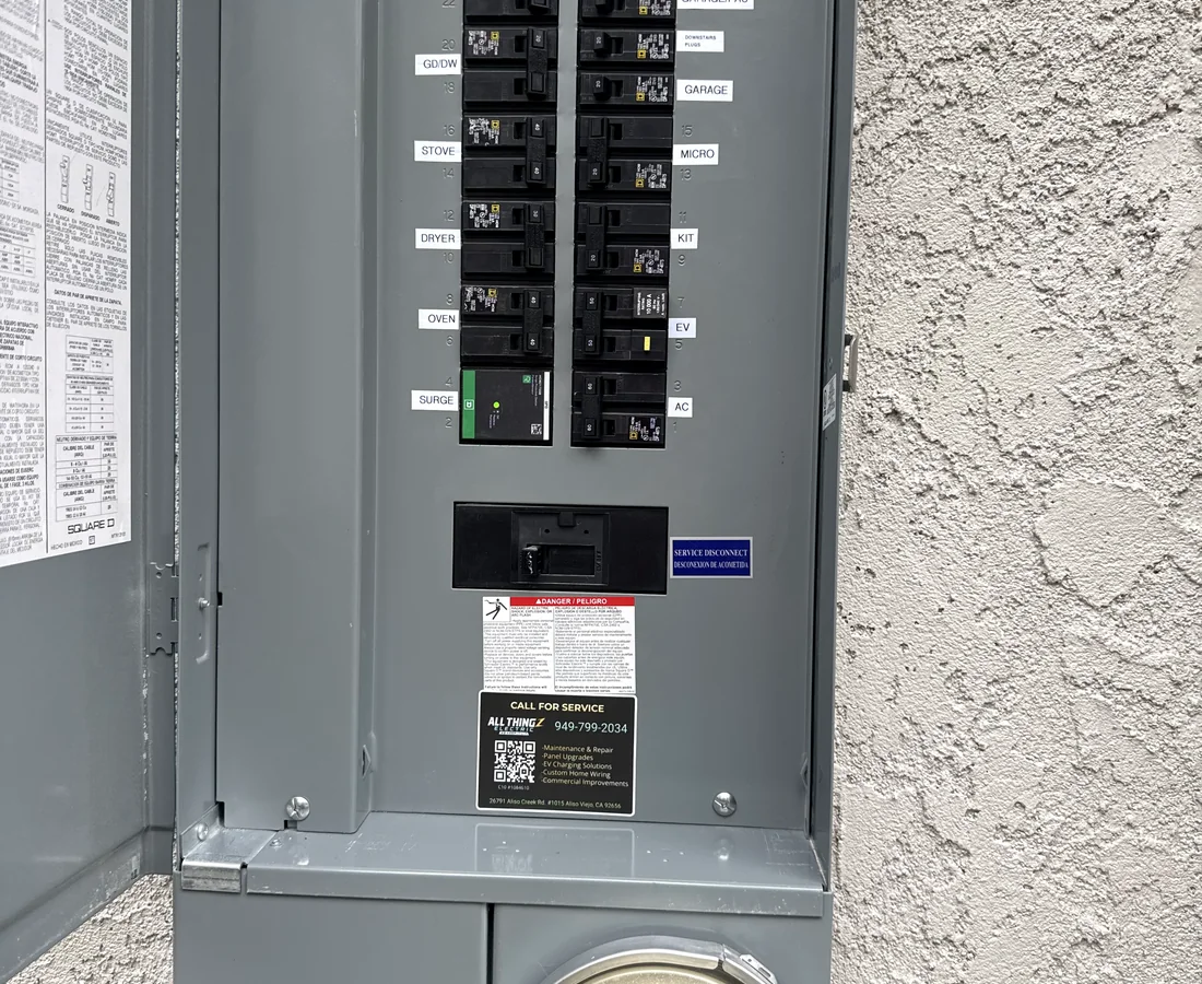 Clean labeled modern electrical panel installation