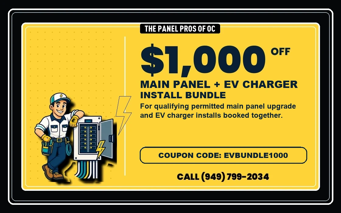 $1,000 off main panel and EV charger install bundle coupon from The Panel Pros of OC